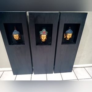 3 Framed Pier One Buddha Heads